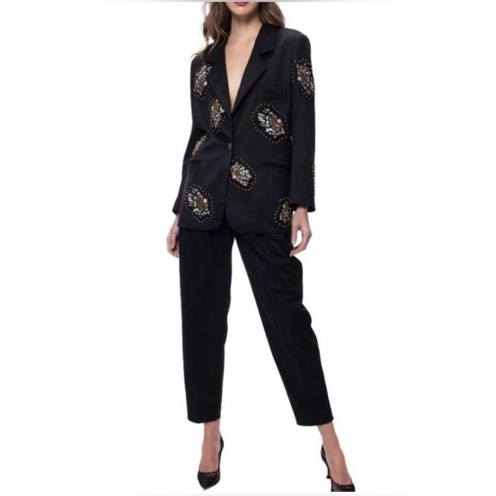 Vivienne Hu NWT black oversize blazer w/ beautiful butterfly beading/patches - 2